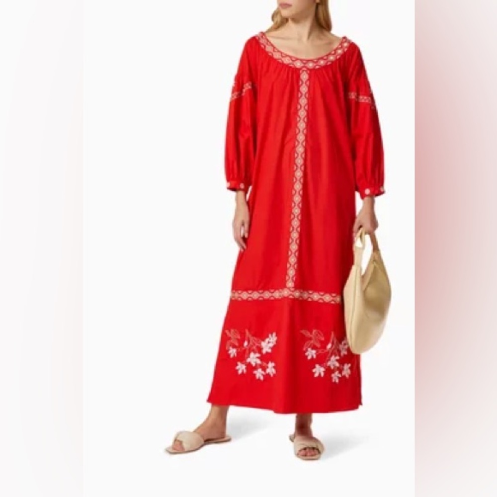 JUAN DE DIOS Buganvilias Embroidered Maxi Dress in Cotton, NWT - Picture 2 of 4
